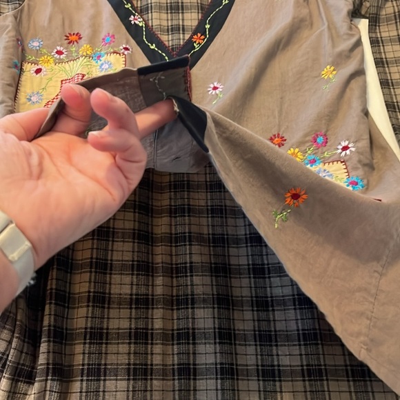 RARE! VTG-Papy Boez-80’s/90’s-S/M-Brown& black plaid,embroidered,patchwork,dress - Picture 9 of 16